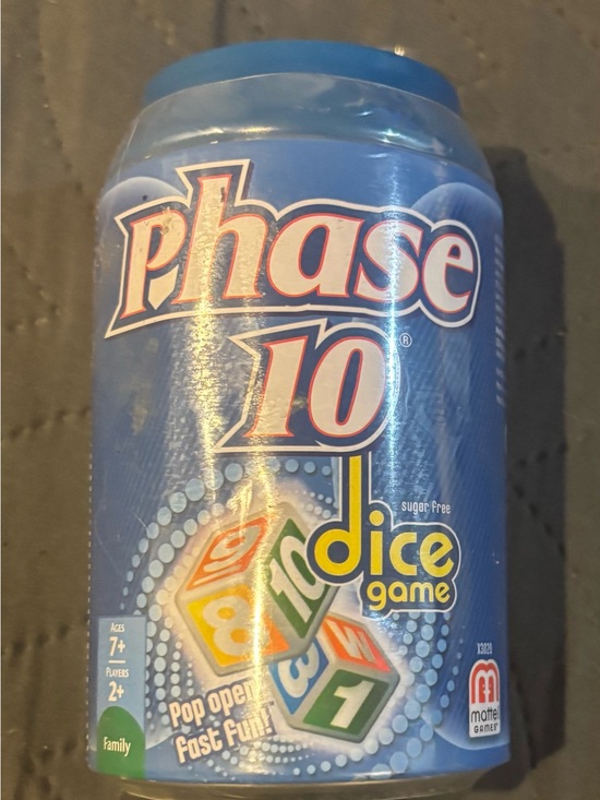 Mattel Other - NEW/SEALED Phase 10 Dice Game Blue Tin Soda Can - 2012 Mattel Games